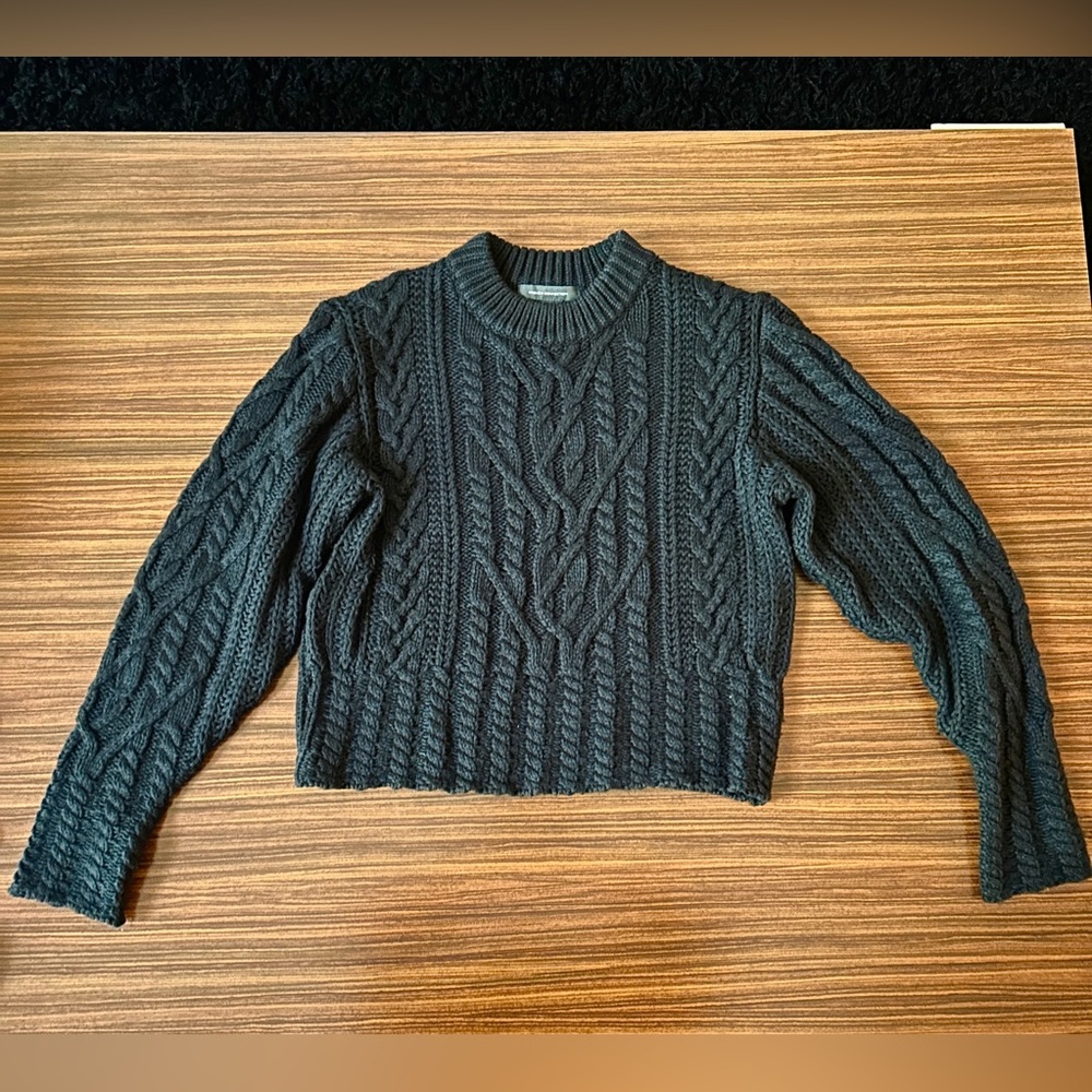 French Connection Chunky Cable Knit Cropped Black Sweater